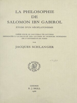 cover image of La philosophie de Salomon Ibn Gabirol